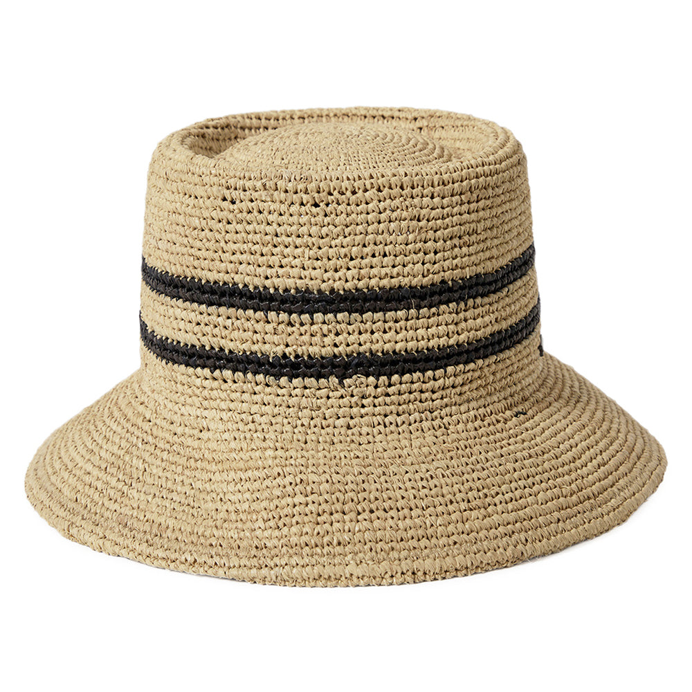 Sombrero de pescador Ellee plegable de paja de rafia a crochet de Brixton - Beige Arena-Negro