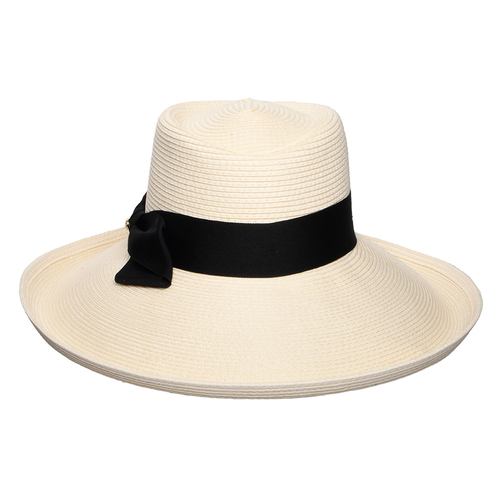 Sombrero de Sol Sissinghurst de paja con lazo azul marino de Failsworth - Blanco Marfil