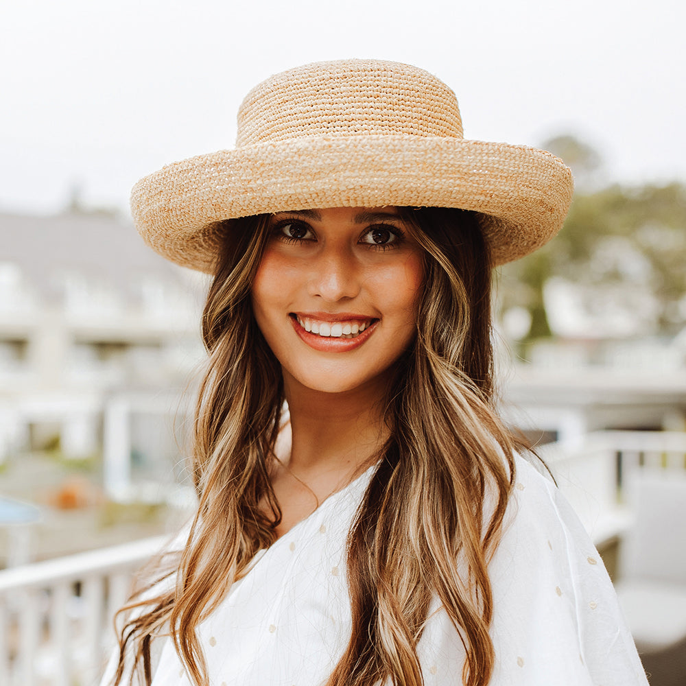 Sombrero Boater plegable de paja de rafia trenzada de Scala - Talla Pequeña - Natural