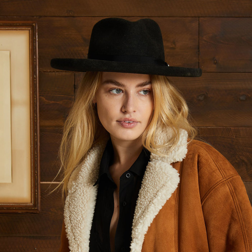 Sombrero Fedora Victoria de fieltro de lana de Brixton - Negro Lavado