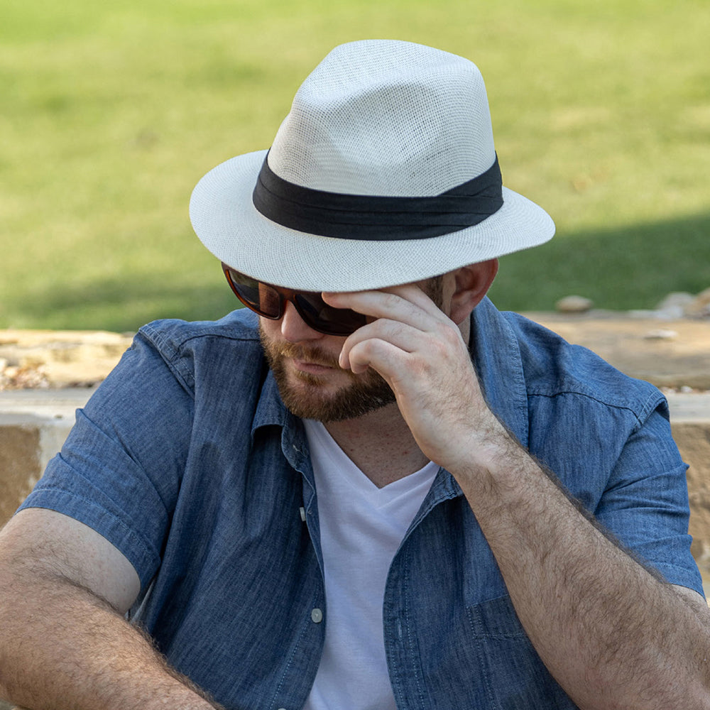 Sombrero Fedora Safari Matte de paja toyo de Dorfman Pacific - Blanco Marfil