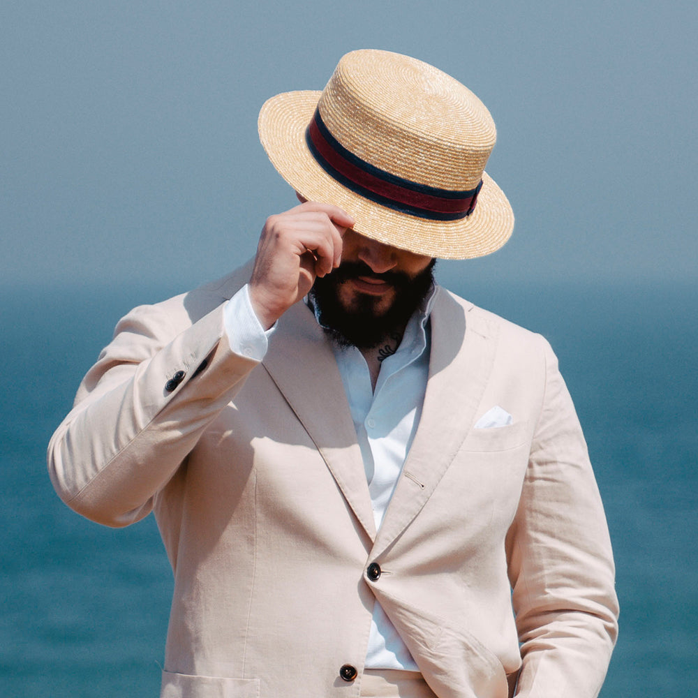 Sombrero Boater de paja de Jaxon & James - Cinta decorativa a rayas