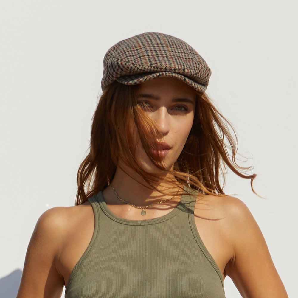 Gorra plana Hooligan pata de gallo de Brixton - Arena-Negro-Morado