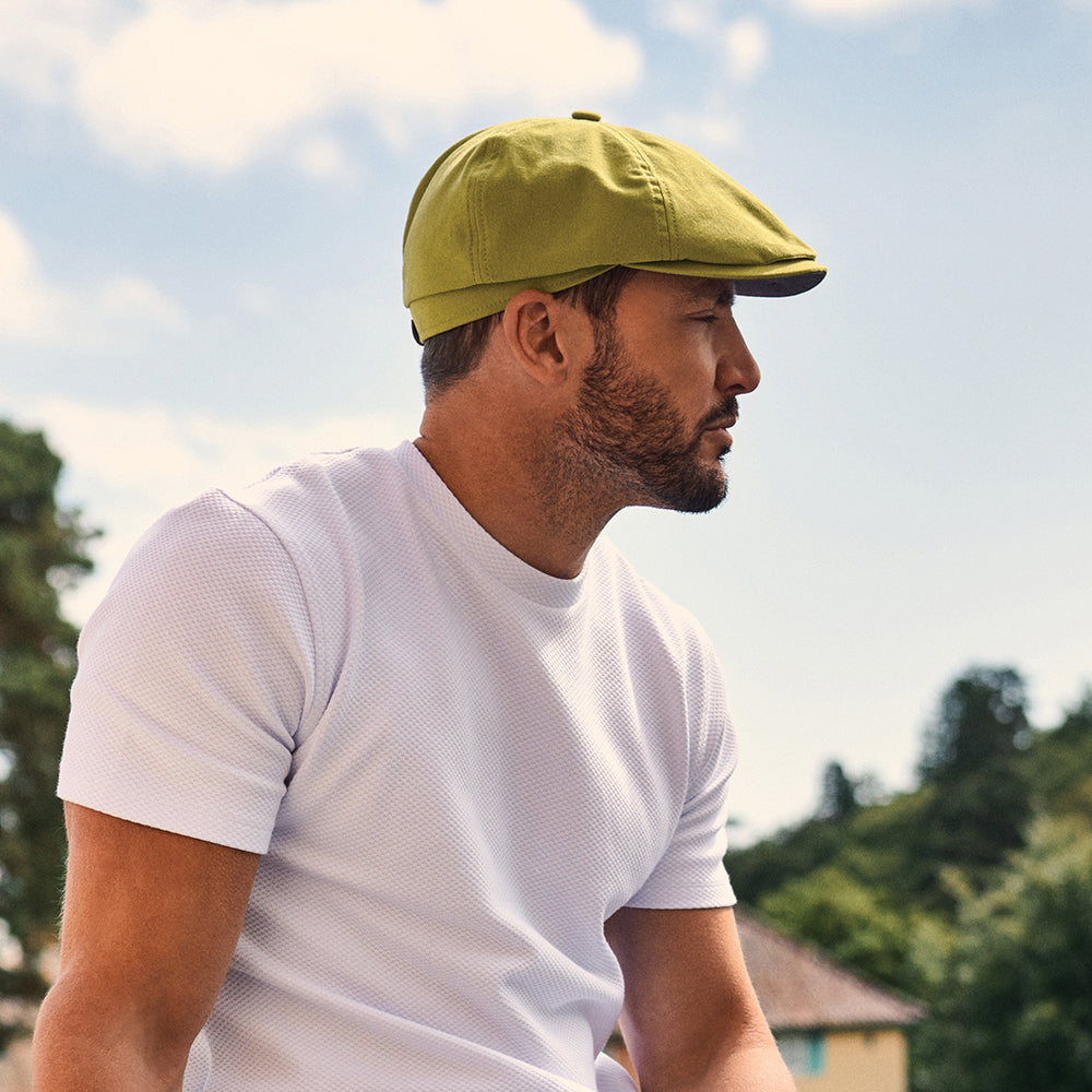 Gorra Newsboy Hudson de algodón de Failsworth - Verde Manzana-Antracita
