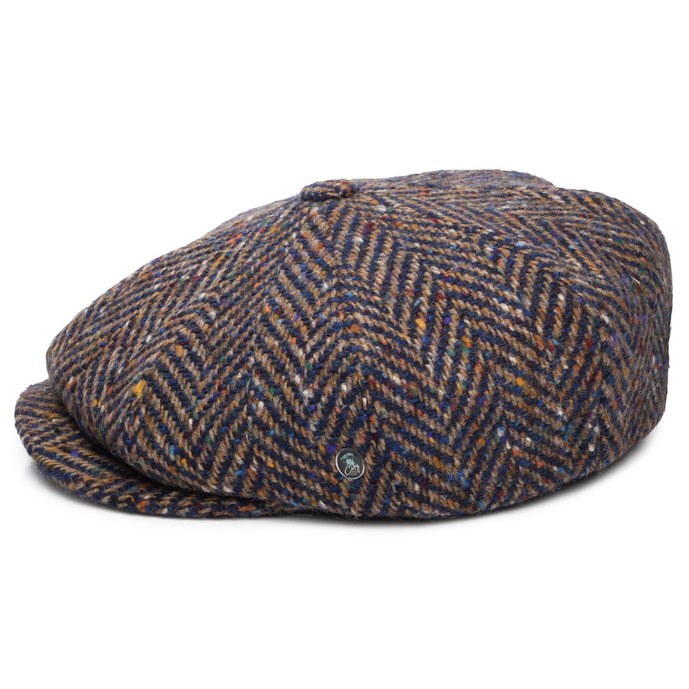 Gorra Newsboy redonda de Tweed Donegal diseño de espiga de City Sport - Azul-Topo