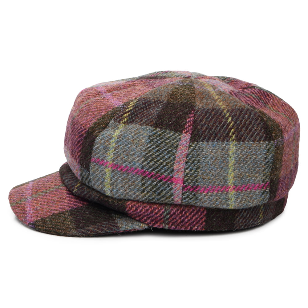 Gorra Baker Boy Gabby de Harris Tweed de Failsworth - Rosa-Verde Musgo