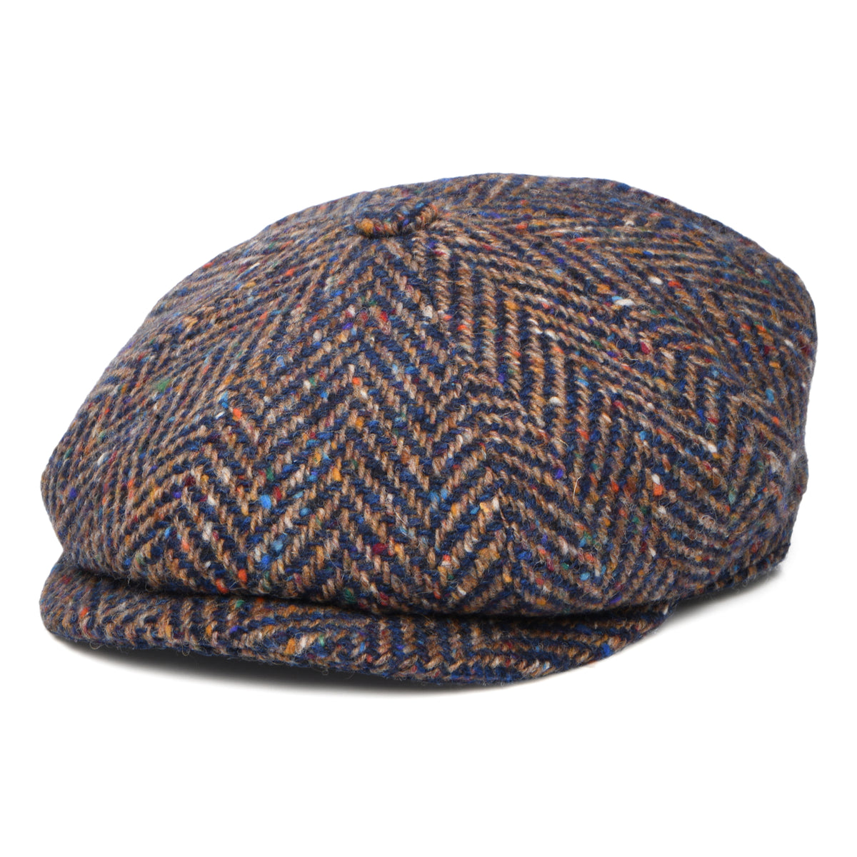 Gorra Newsboy redonda ajuste profundo de Tweed Donegal diseño de espiga de City Sport - Azul-Topo