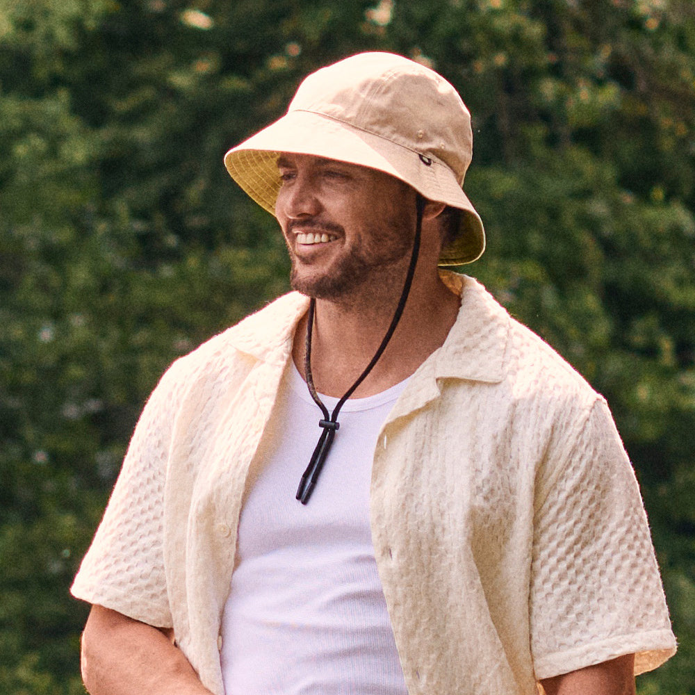 Sombrero de pescador Glasto reversible de Failsworth - Piedra-Salvia