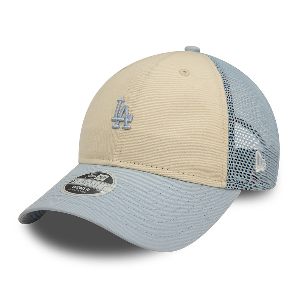 Gorra de camionero 9TWENTY Mini logotipo de la MLB L.A. Dodgers de New Era - Crema-Azul Claro
