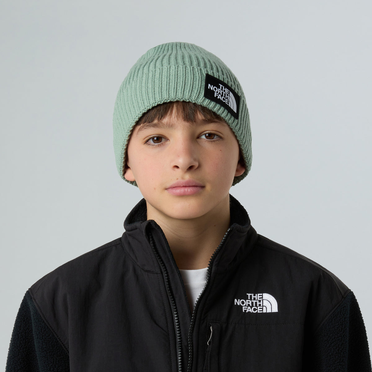 Gorro Beanie niños TNF Box Logo reciclada con vuelta de The North Face - Salvia