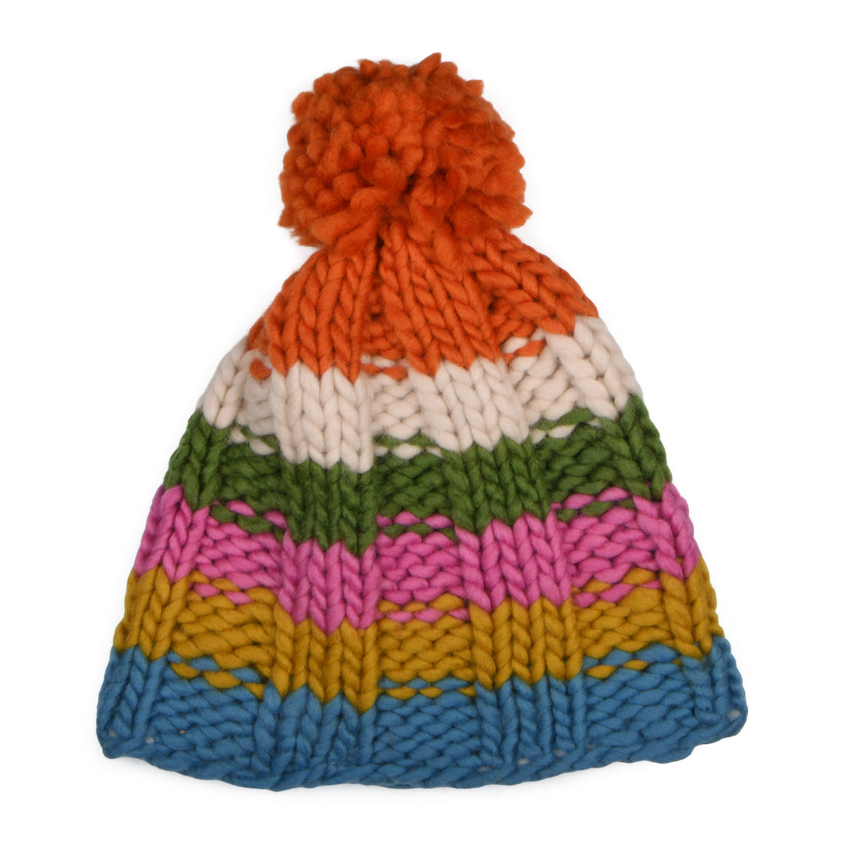 Gorro con pompón Rainbow de Hilo punto de musgo de Kusan - Naranja-Multi