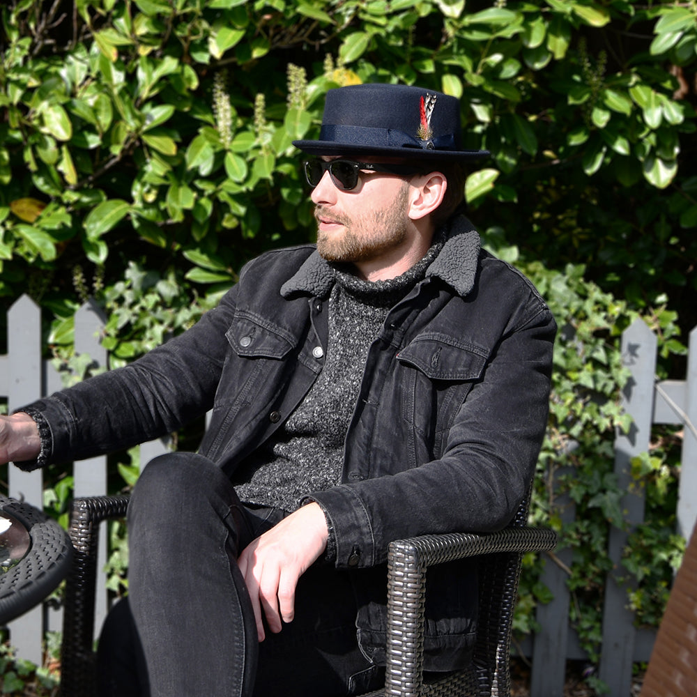 Sombrero flexible de lana Pork Pie de Jaxon & James Azul Marino al por mayor