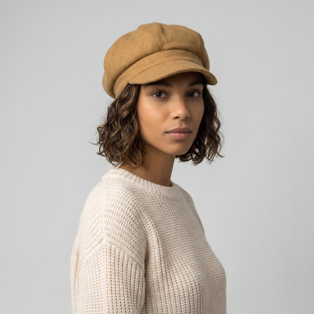 Gorra Baker Boy de mezcla de lana de sur la tête Camel al por mayor