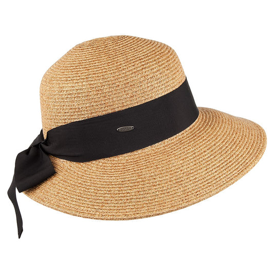 Sombrero de Sol de paja con lazo de grogrén de Scala - Marrón Claro