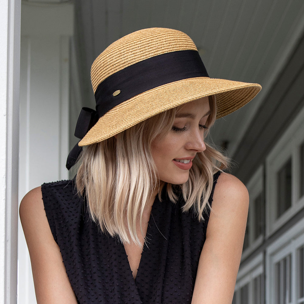 Sombrero de Sol de paja con lazo de grogrén de Scala - Marrón Claro