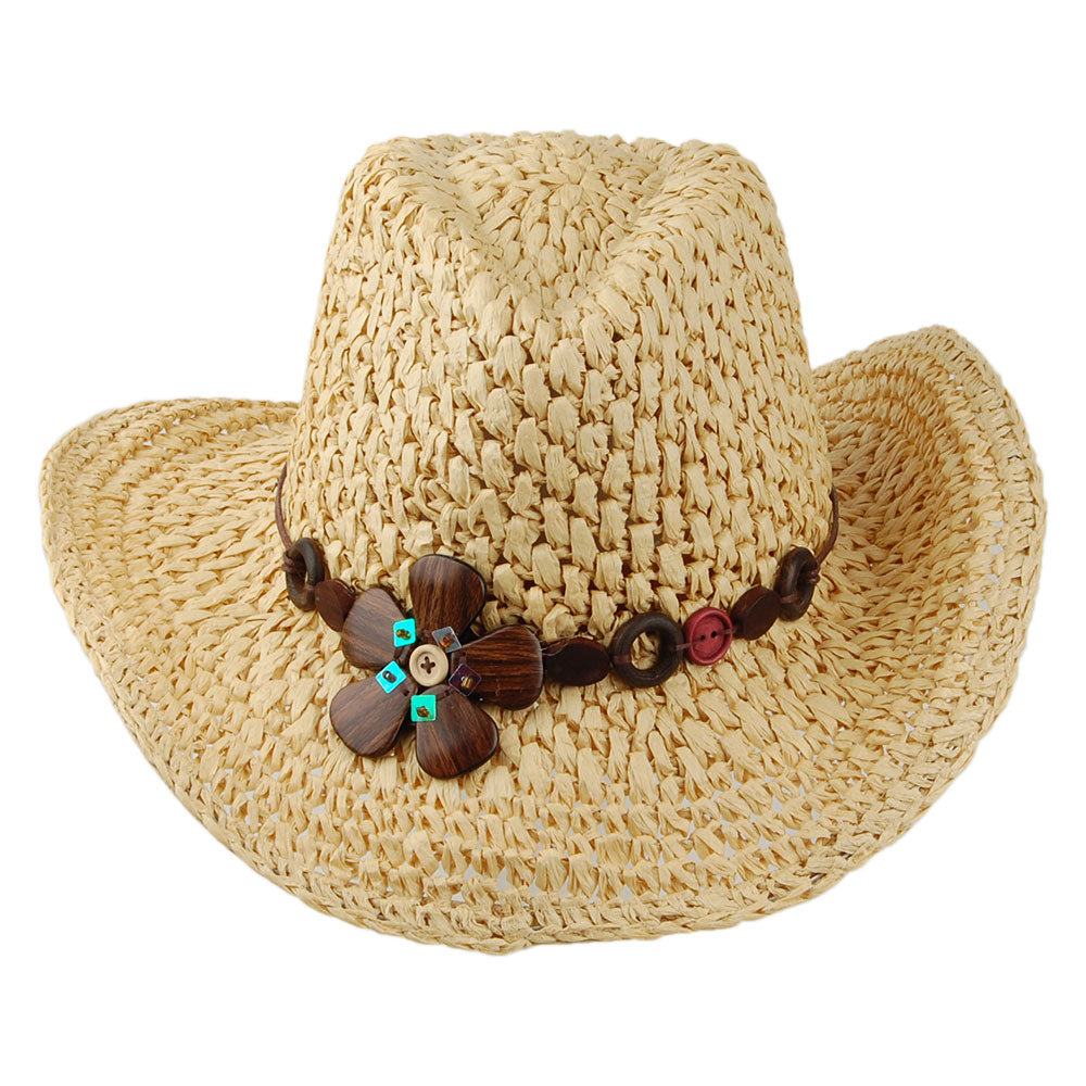 Sombrero Cowboy Prairie Flexible de paja toyo a crochet de Scala - Natural
