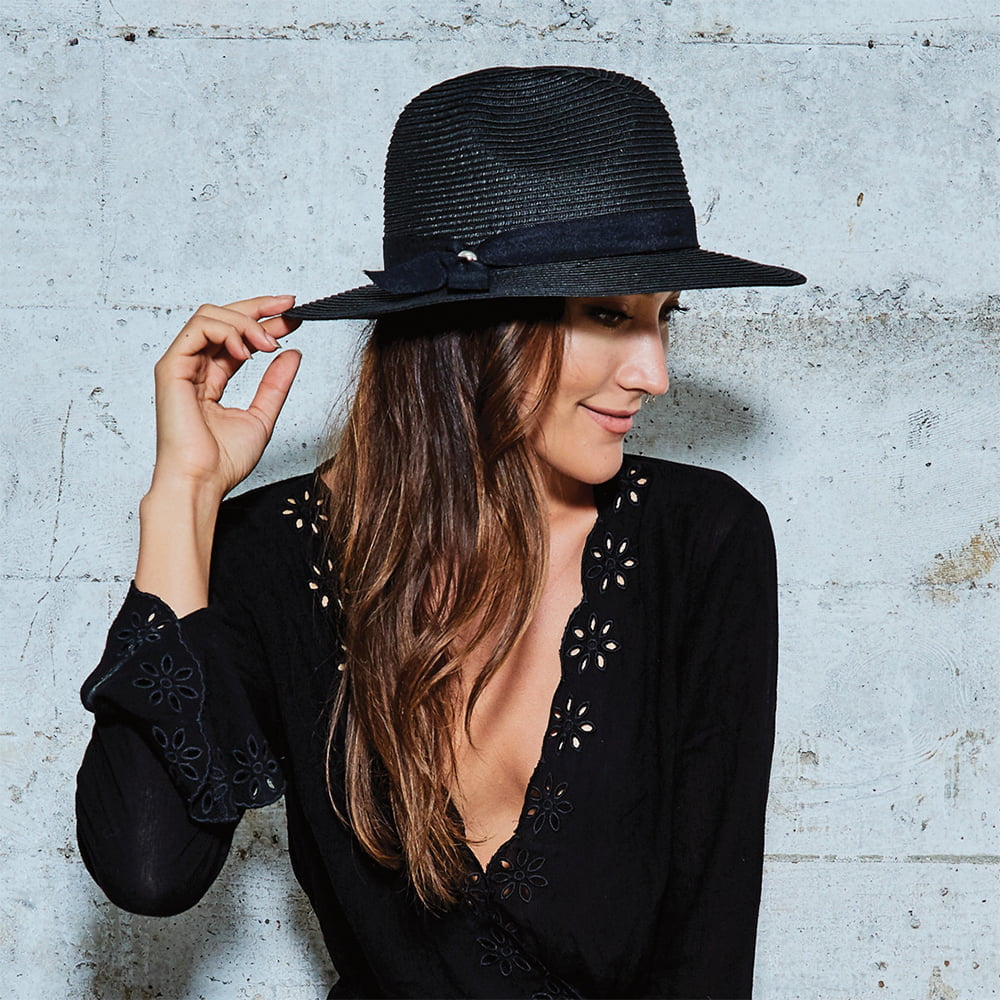 Sombrero Fedora Safari Beatty de Paja trenzada de Scala - Negro