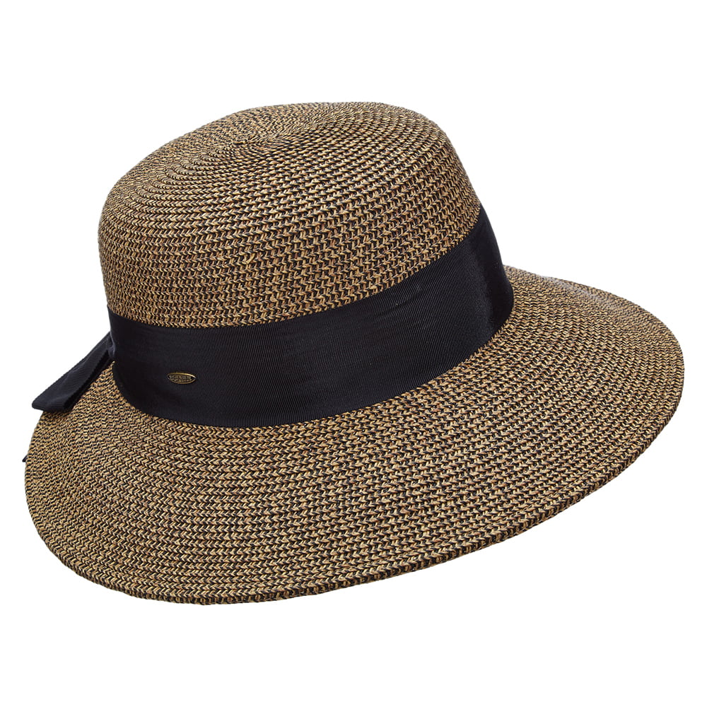 Sombrero de Sol de paja con lazo de grogrén de Scala - Natural-Negro
