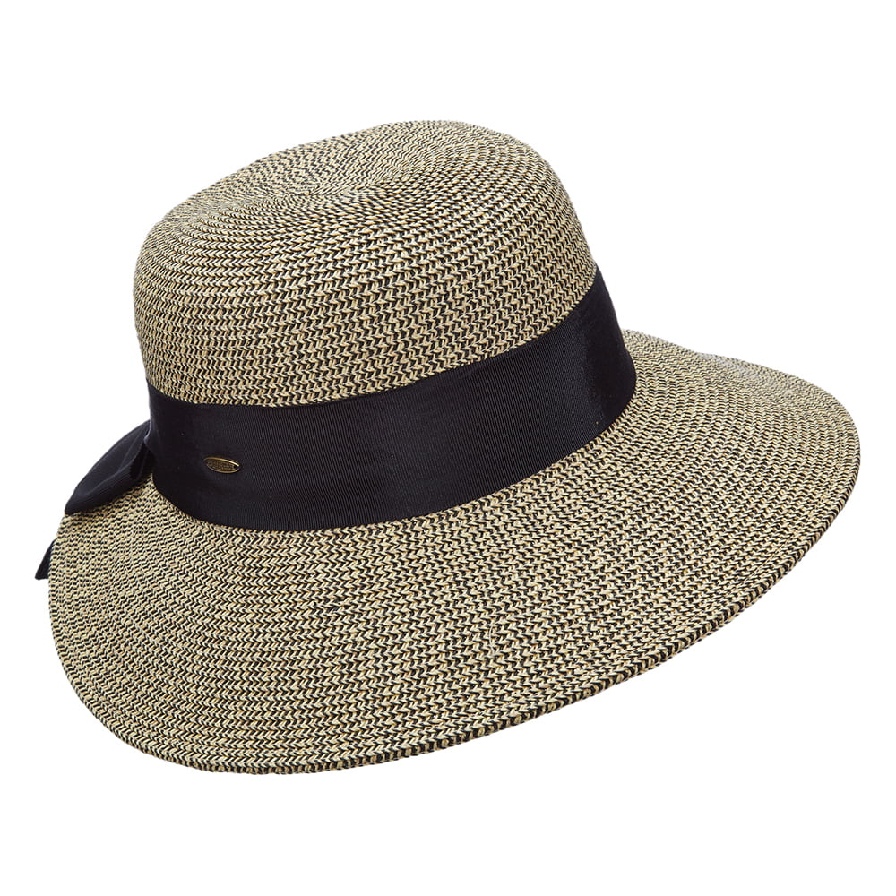 Sombrero de Sol de paja con lazo de grogrén de Scala - Trigo-Negro