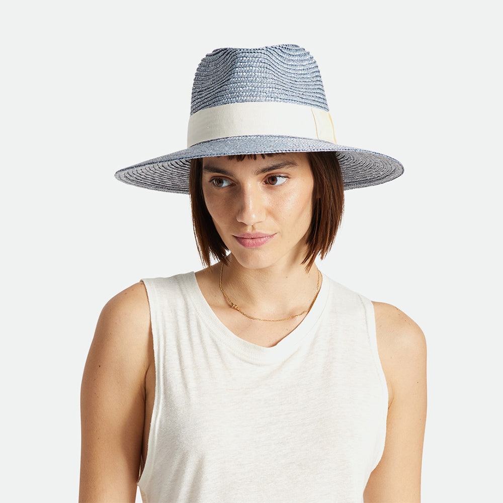Sombrero de Sol Joanna Ala corta de paja de Brixton - Azul Ártico