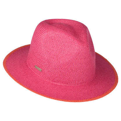 Sombrero Fedora de paja toyo de Seeberger - Rosa-Naranja