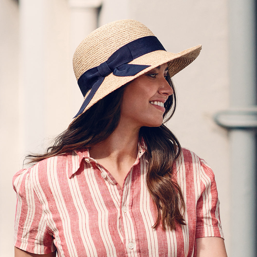 Sombrero de Sol Bronte de paja de Failsworth - Natural-Azul Marino