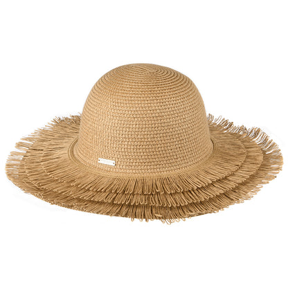 Sombrero de Sol con flecos de paja toyo de Seeberger - Marrón Claro