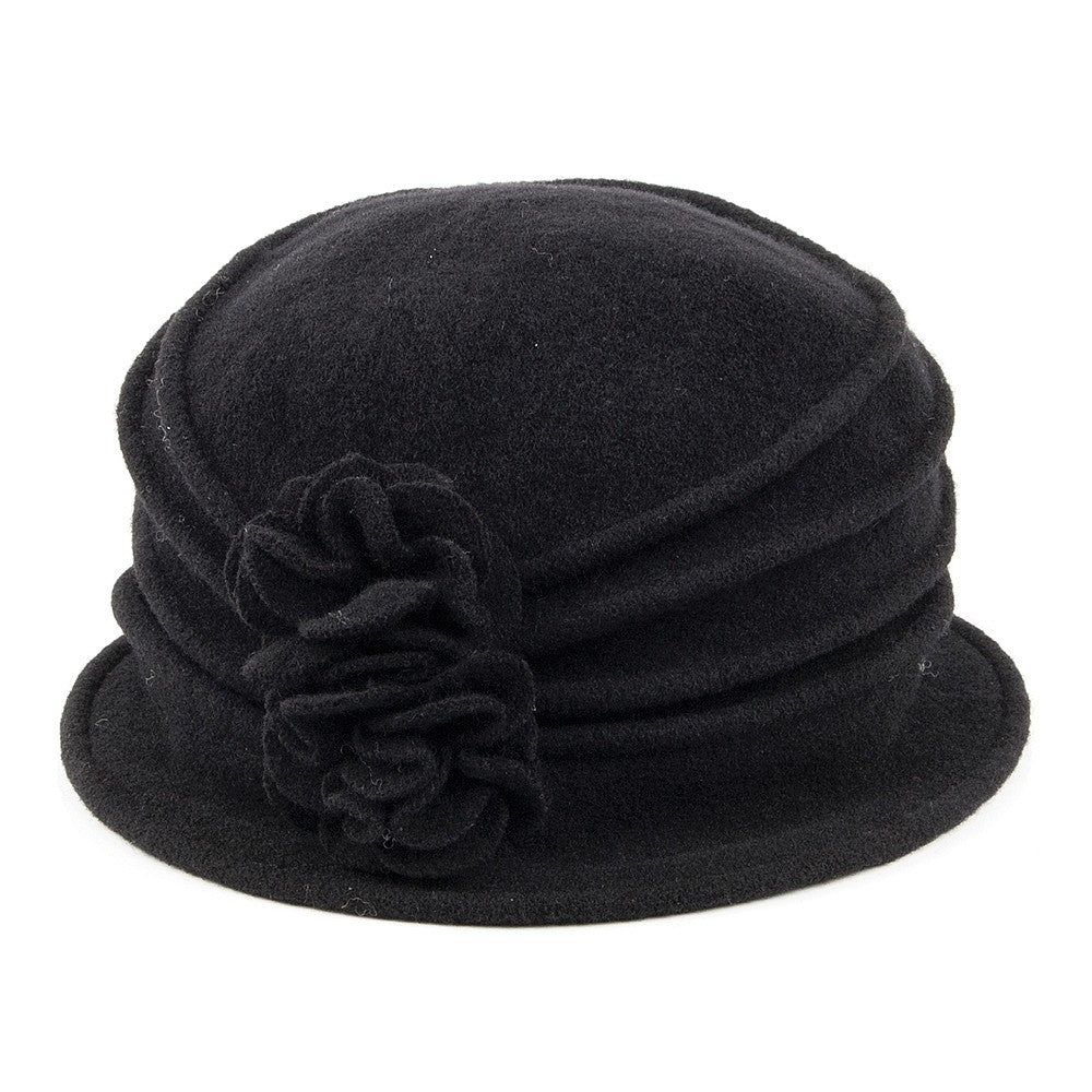 Sombrero Cloche mujeres Grace de lana con flor decorativa de Scala - Negro