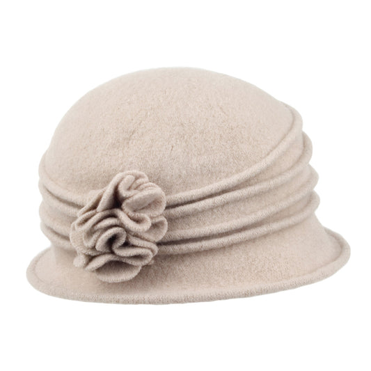 Sombrero Cloche mujeres Grace de lana con flor decorativa de Scala - Gris Topo