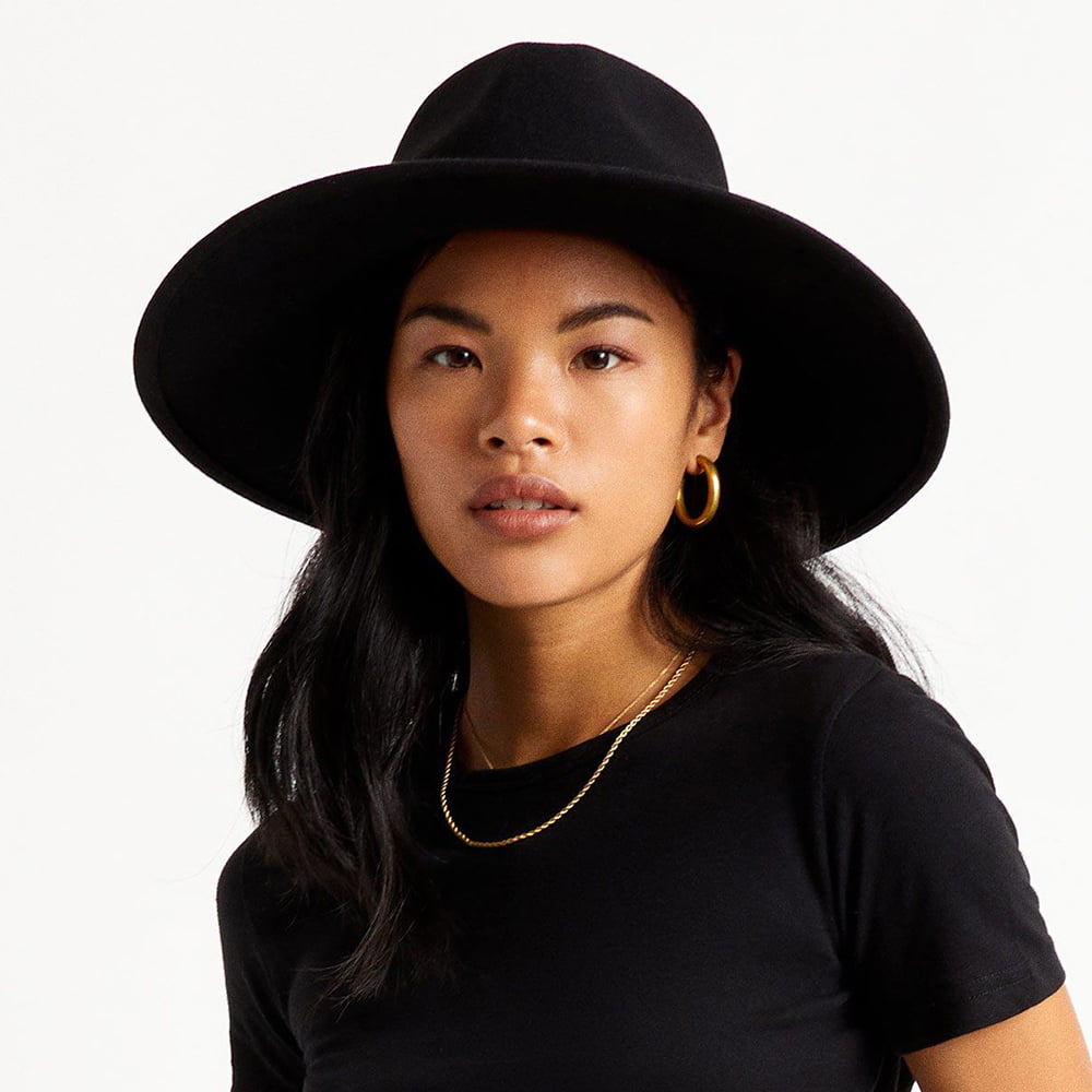 Sombrero Fedora Joanna de ala ancha de fieltro de lana de Brixton - Negro
