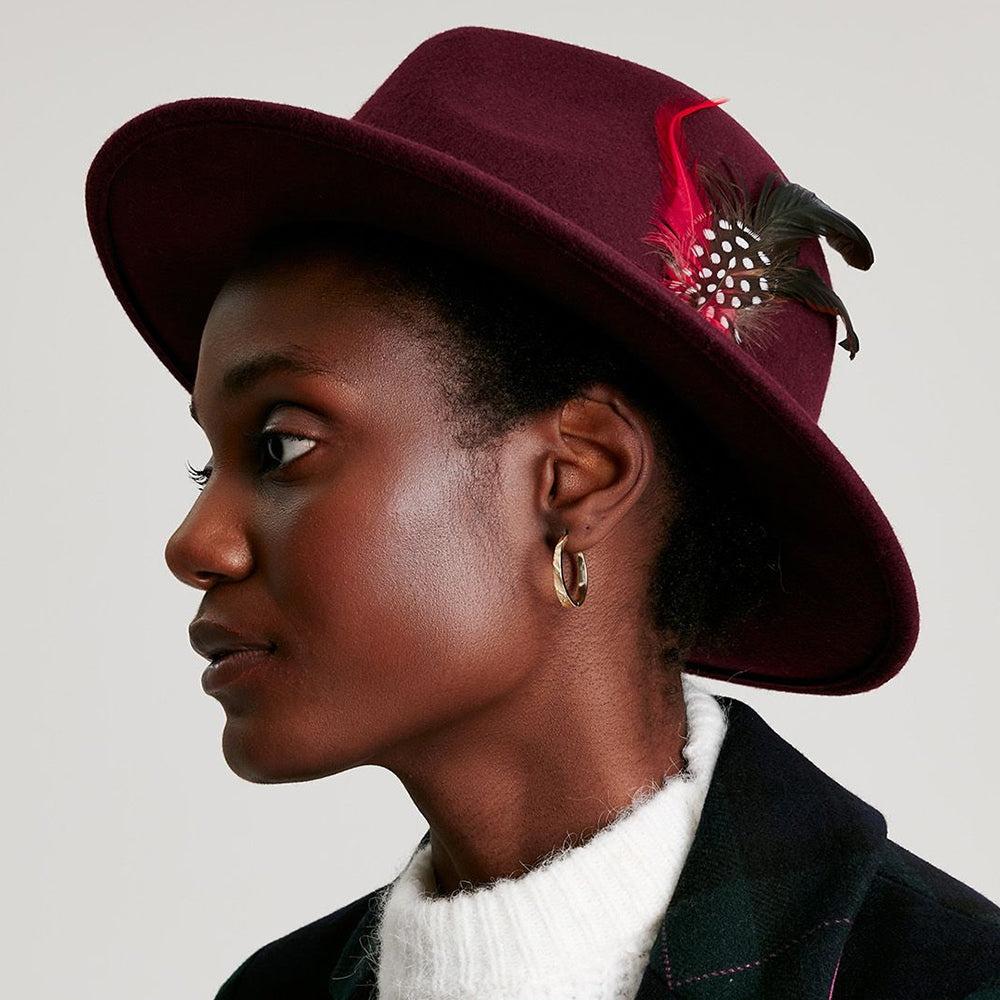 Sombrero Fedora de fieltro de lana ii con cinta de terciopelo de Joules - Rojo Oscuro