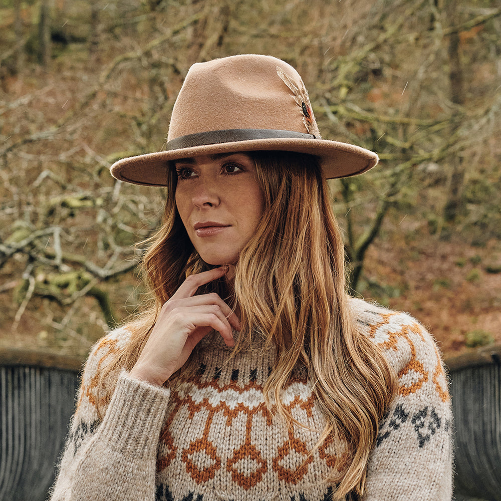Sombrero Fedora Cheltenham impermeable de fieltro de lana de Failsworth - Camel