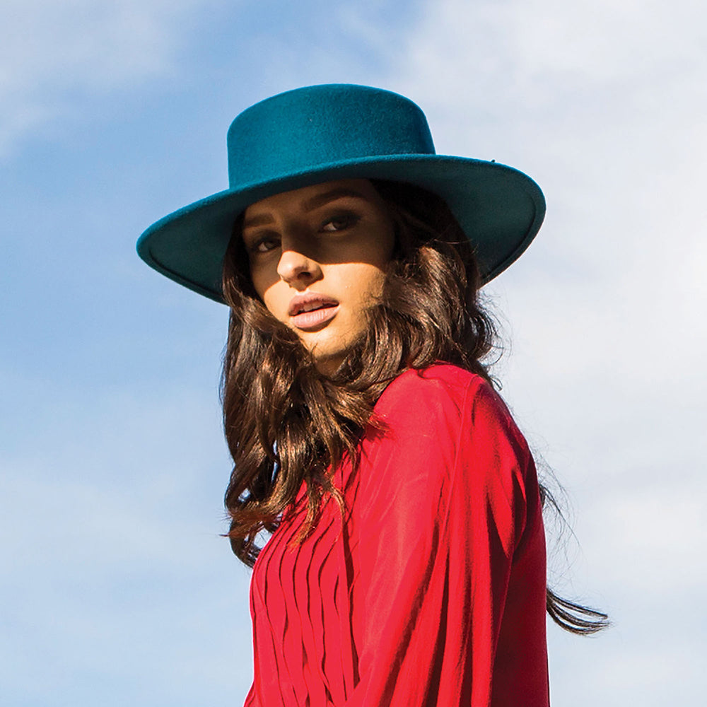 Sombrero Boater Dunia de fieltro de lana de Scala - Verde Azulado