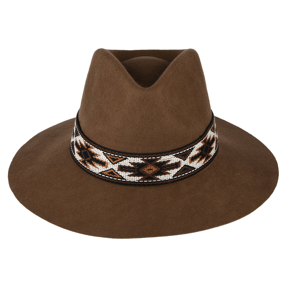 Sombrero Fedora Safari Dona de fieltro de lana con cinta azteca de Scala - Nuez Pecana
