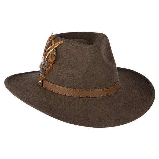 Sombrero Outback impermeable de fieltro de lana Con plumas de Failsworth - Marrón