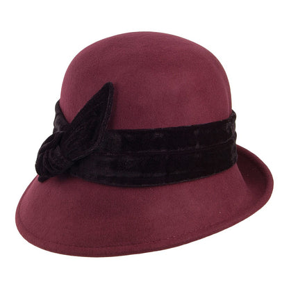 Sombrero Cloche mujeres Madeline de fieltro de lana con cinta de terciopelo de Scala - Burdeos