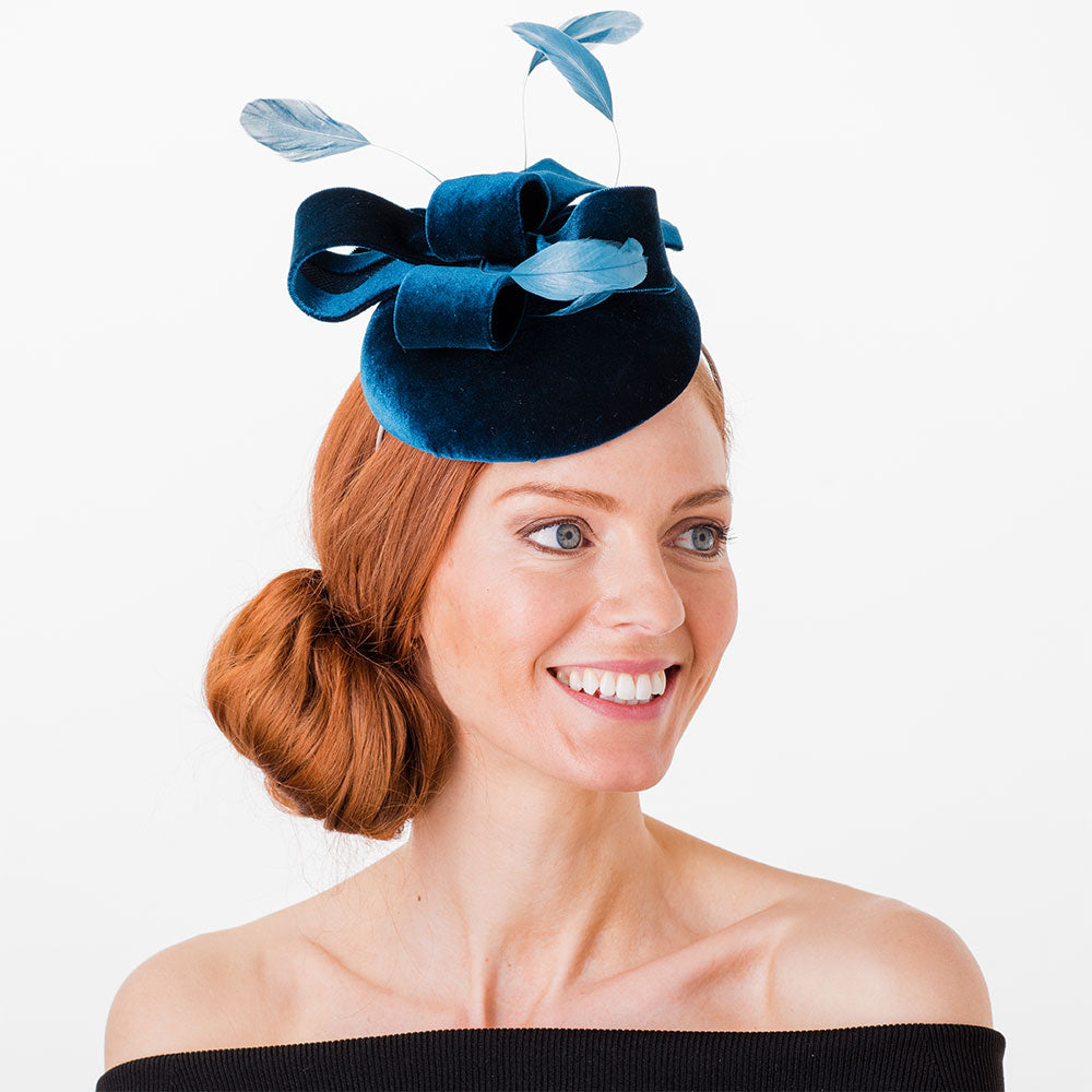 Sombrero Pillbox Juliet de terciopelo de Failsworth - Verde Azulado