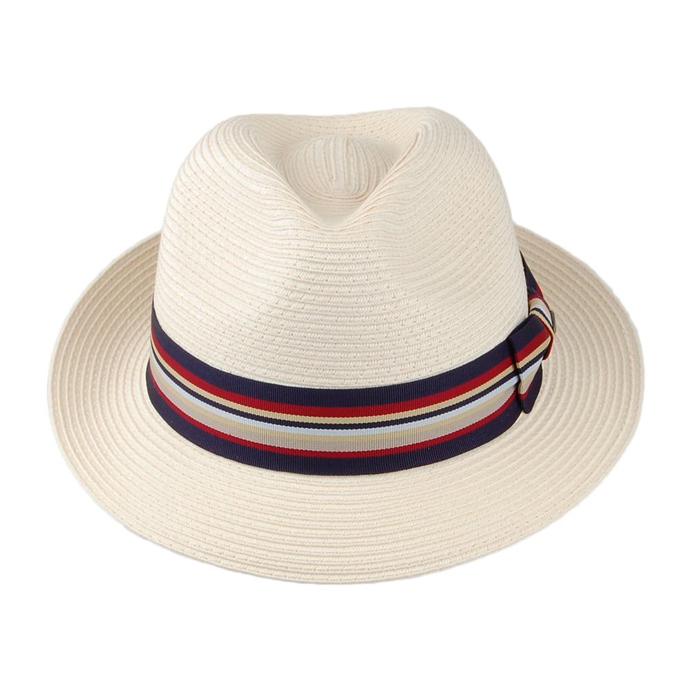 Sombrero Fedora Drums trenza fina de paja toyo de Scala - Natural-Azul Marino