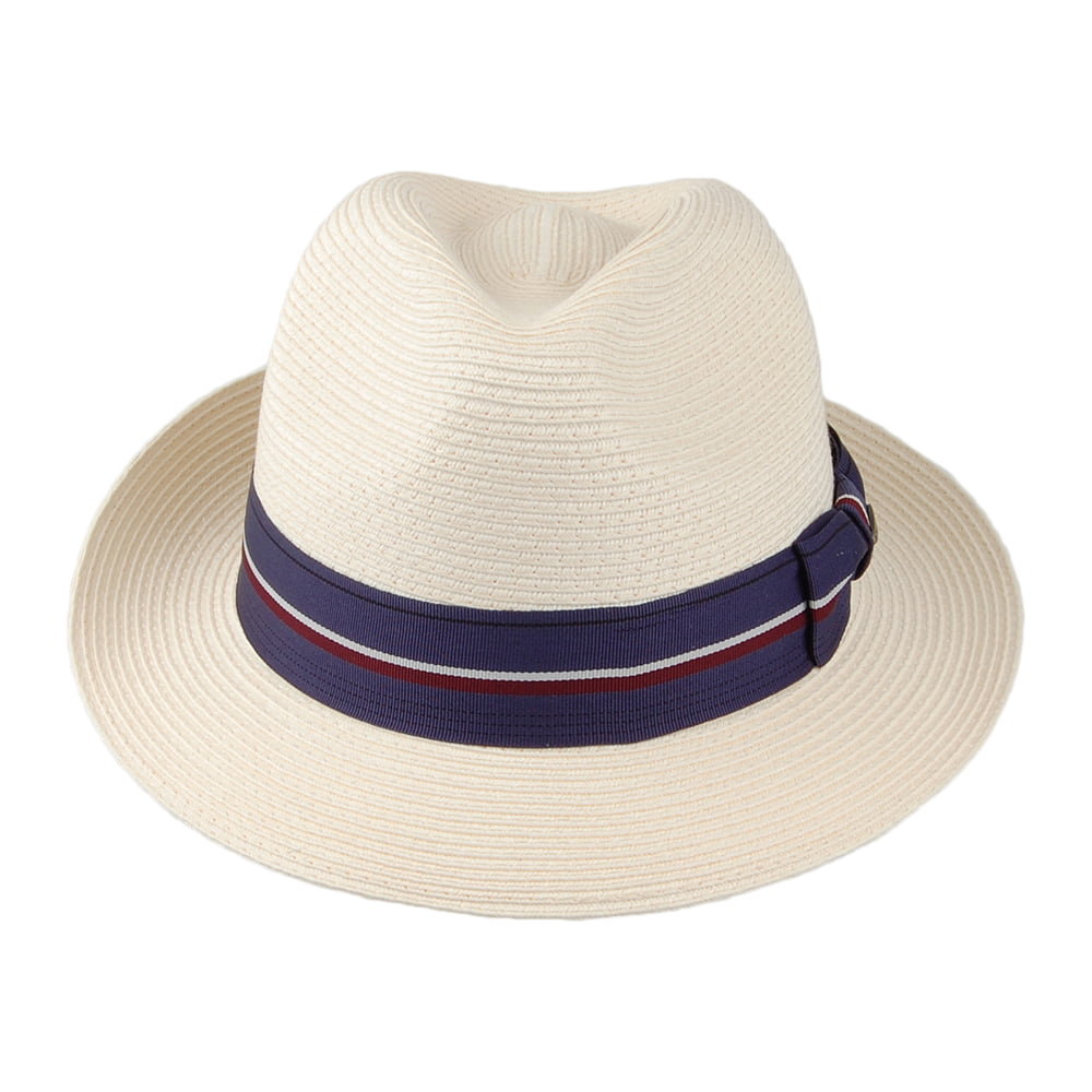 Sombrero Fedora Drums trenza fina de paja toyo de Scala - Natural-Indigo