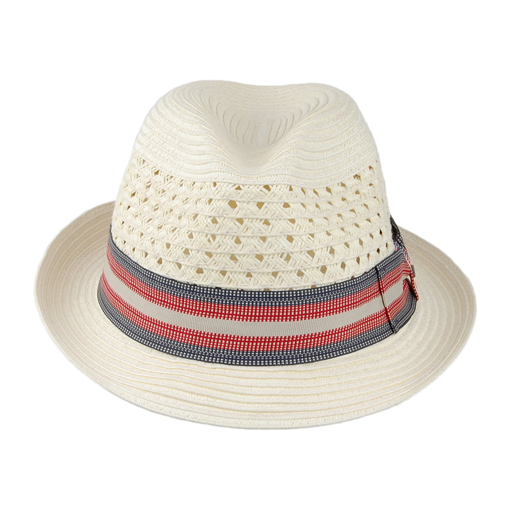 Sombrero Fedora Baytown ventilado de trenza de papel de Scala - Blanco Marfil