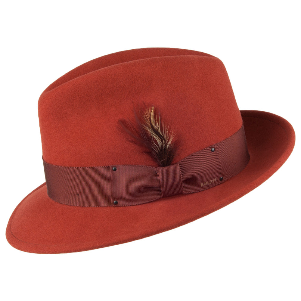 Sombrero Fedora Blixen plegable Repelente al agua de fieltro de lana de Bailey - Rojo Óxido