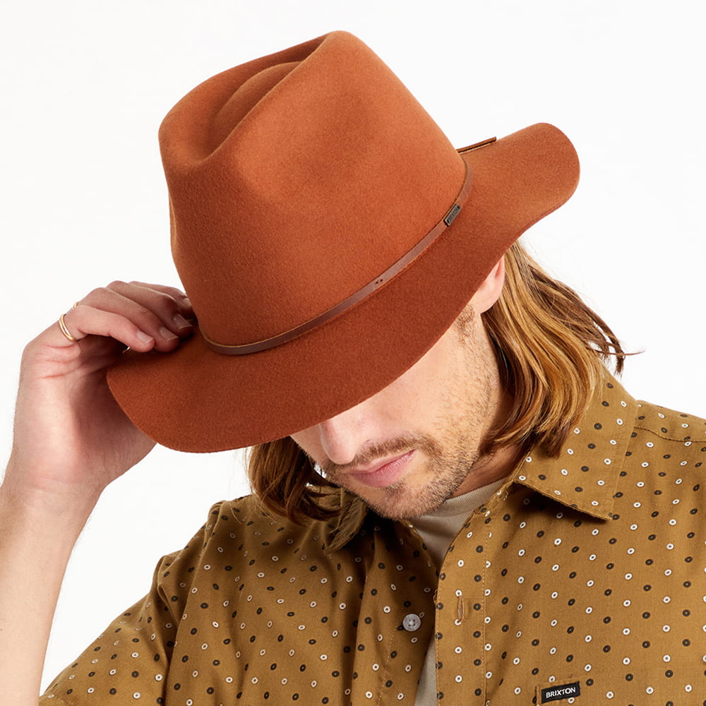 Sombrero Fedora Wesley de fieltro de lana de Brixton - Caramelo