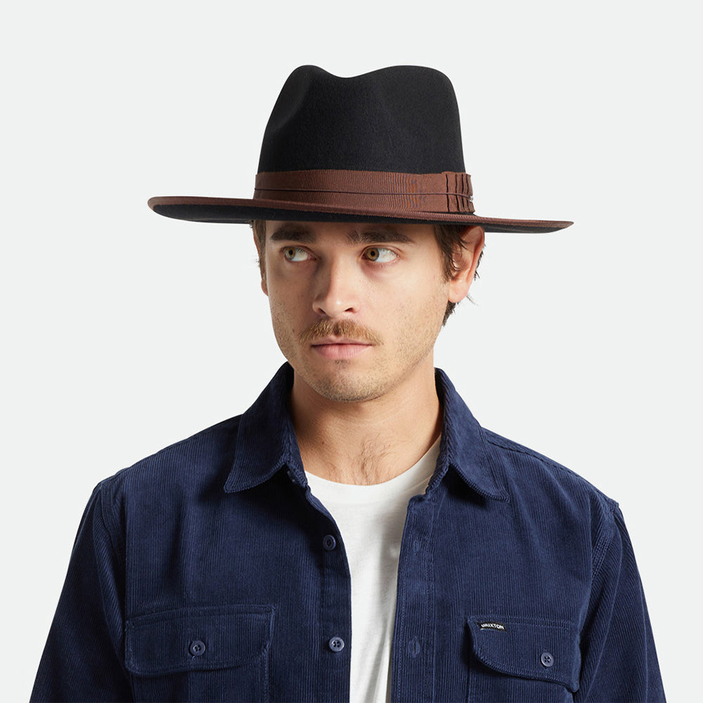 Sombrero Fedora Reno de fieltro de lana de Brixton - Negro-Marrón