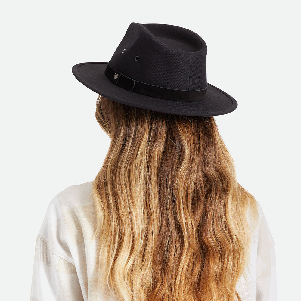 Sombrero Fedora Messer X Adventure repelente al agua de algodón de Brixton - Negro