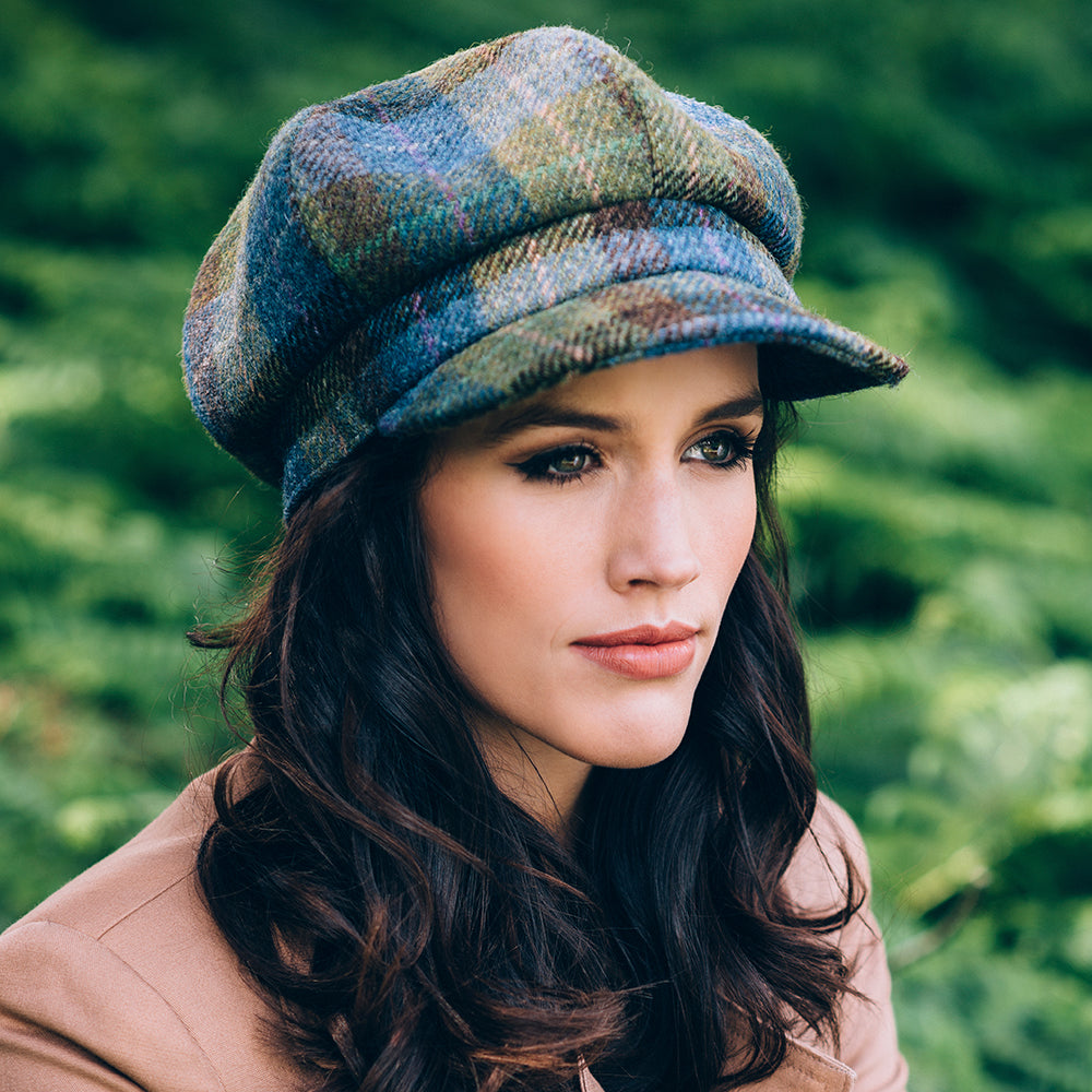 Gorra Baker Boy Gabby de Harris Tweed de Failsworth - Azul-Verde