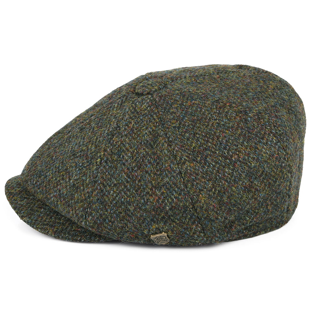 Gorra Newsboy redonda Carloway de Harris Tweed diseño de espiga de Failsworth - Bosque