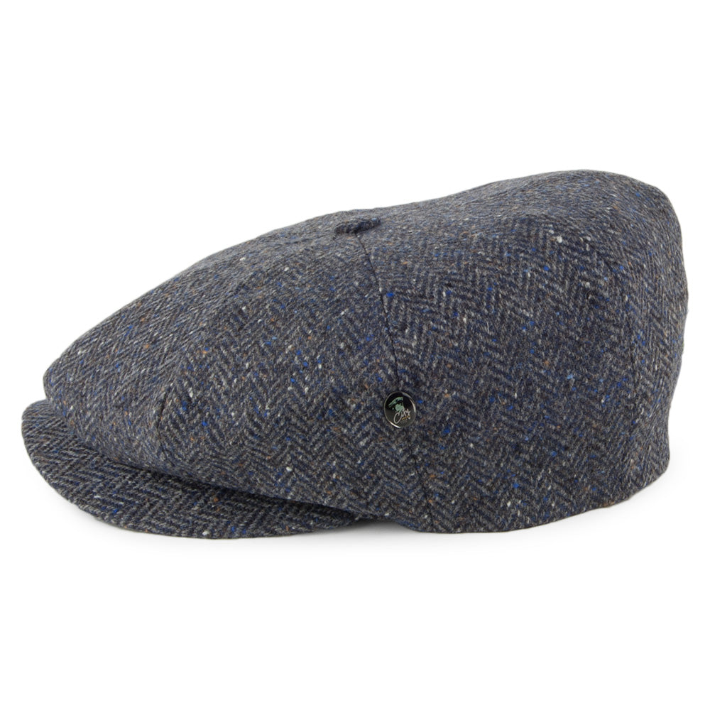 Gorra Newsboy de Tweed Donegal diseño de espiga de City Sport - Gris-Azul