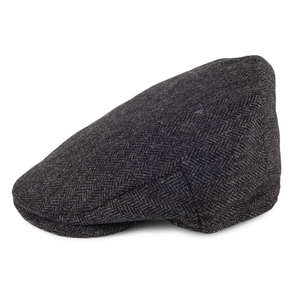 Gorra plana diseño de espiga Balmoral Country Tweed de Christys - Negro-Gris