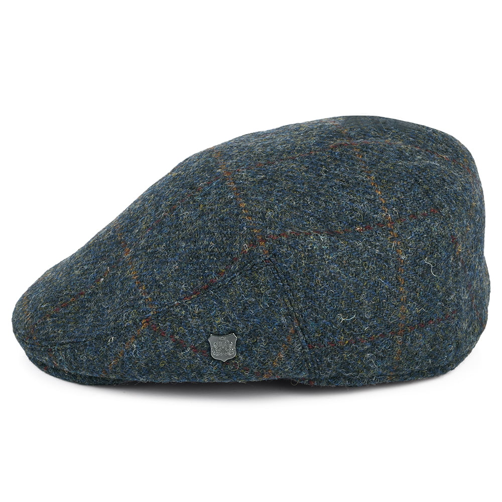 Gorra plana Stornoway de HARRIS TWEED Windowpane de Failsworth - Múltiples tonalidades azules