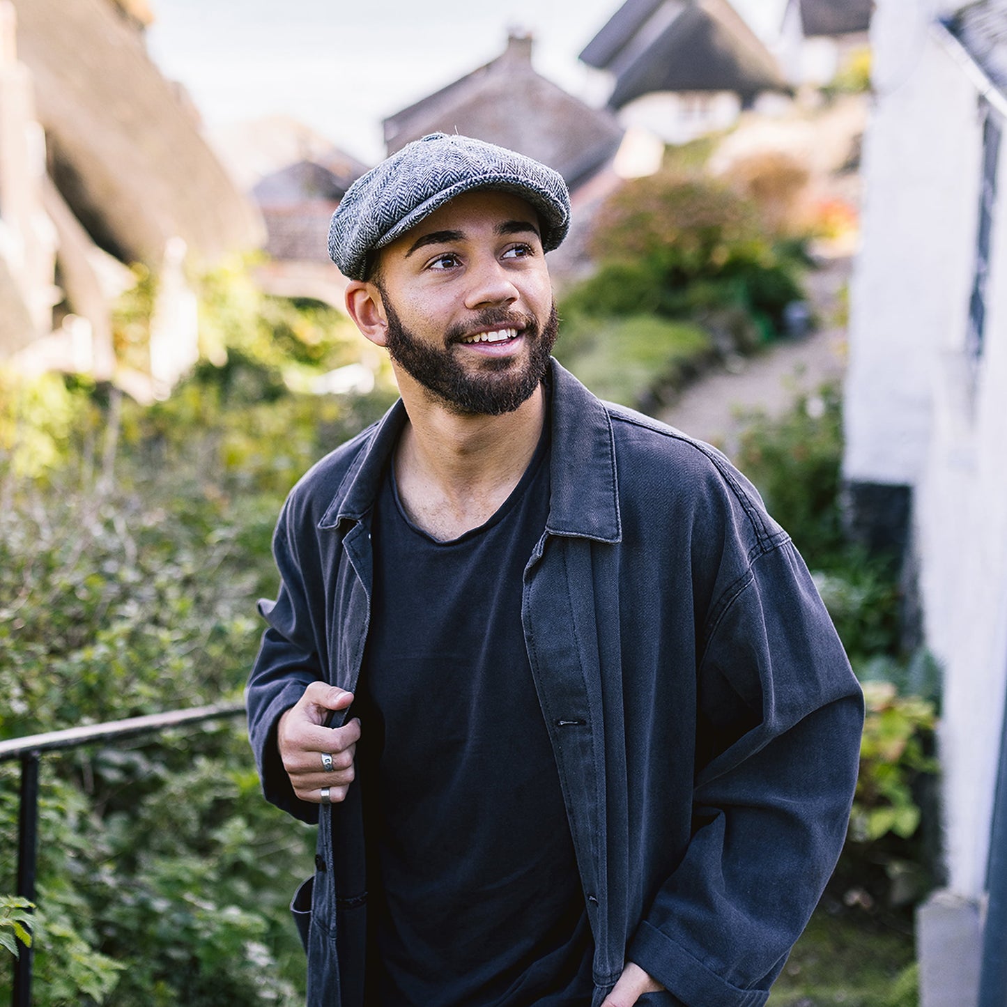 Gorra Newsboy Castlebay de HARRIS TWEED de Jaxon & James - Negro-Gris